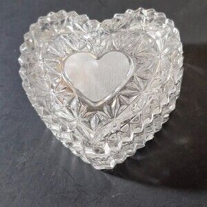Vintage Hofbauer Leaded Glass Crystal Heart Trinket Jewelry Box 2.5 inch